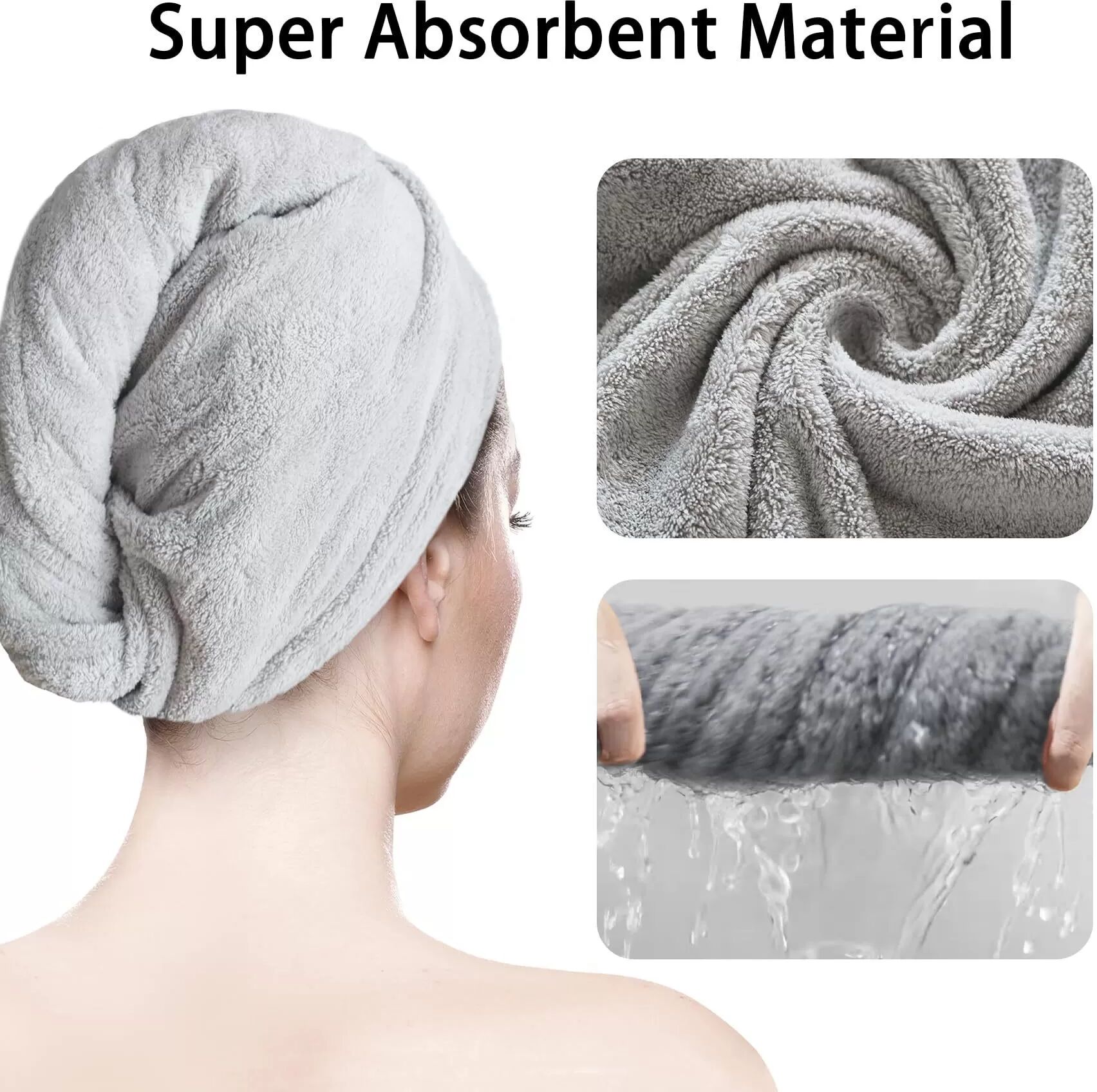 INF Schnell trocknende Haartücher 2er-Pack: Superabsorbierend, Mikrofaser, Grau