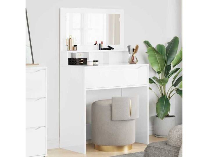 Coiffeuse pour chambre - CHIC Table de cosmétiques - Pour femmes - avec tiroir - Blanc brillant 80x39.5x135 cm A10788