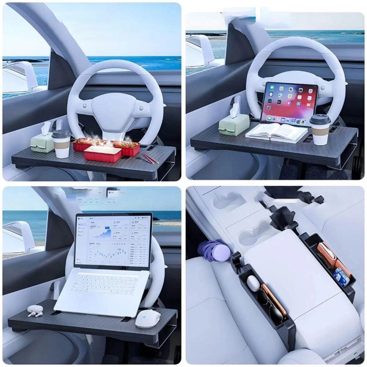 INF Multifunktionale Lenkradablage mit verstellbaren Clips, Laptopfläche und faltbarer Aufbewahrungsbox fürs Auto
