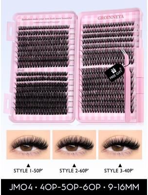 Inspired Finds GROINNEYA DIY Eyelash Extension Kit 640 Piece Lash Clusters With Bond & Seal For Salon Quality Cat Eye Looks jm04 Kit
