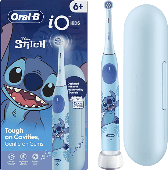 Cepillo eléctrico infantil - Oral-B iO Kids Disney Stitch, 3 modos, 1 cabezal de recambio, Temporizador con música, Acceso app Disney, +6 Años