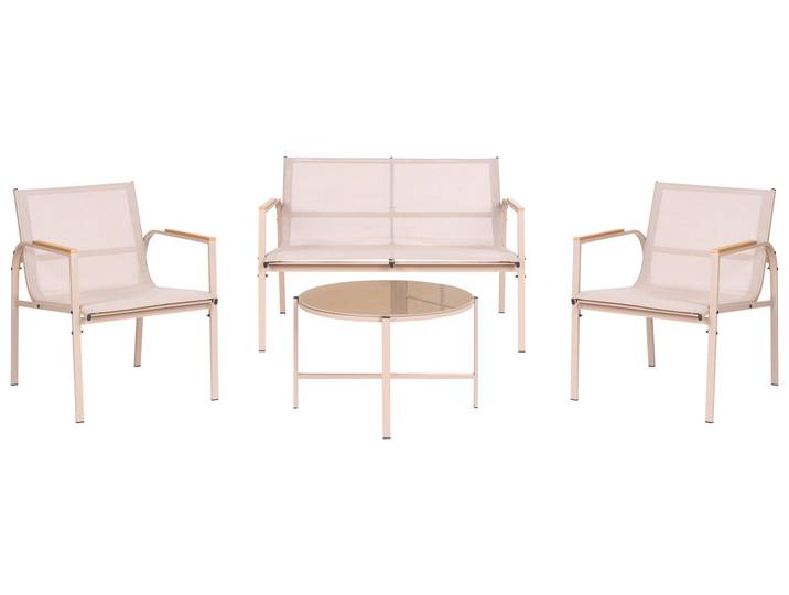 BELIANI Gartenlounge Set Beige aus Stahl Pulverbeschichtet 4-Sitzer mit Couchtisch aus Glas Modernes Design Loungemöbel Gartensessel