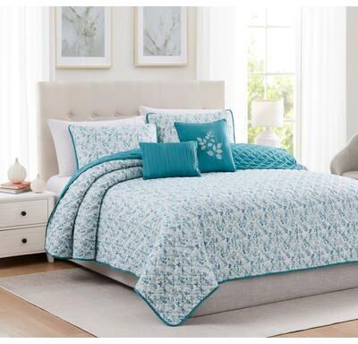 RT Designer Collection Melbourne Subtle Teal Flowers Quilt Decorative pillows & Shams Floral