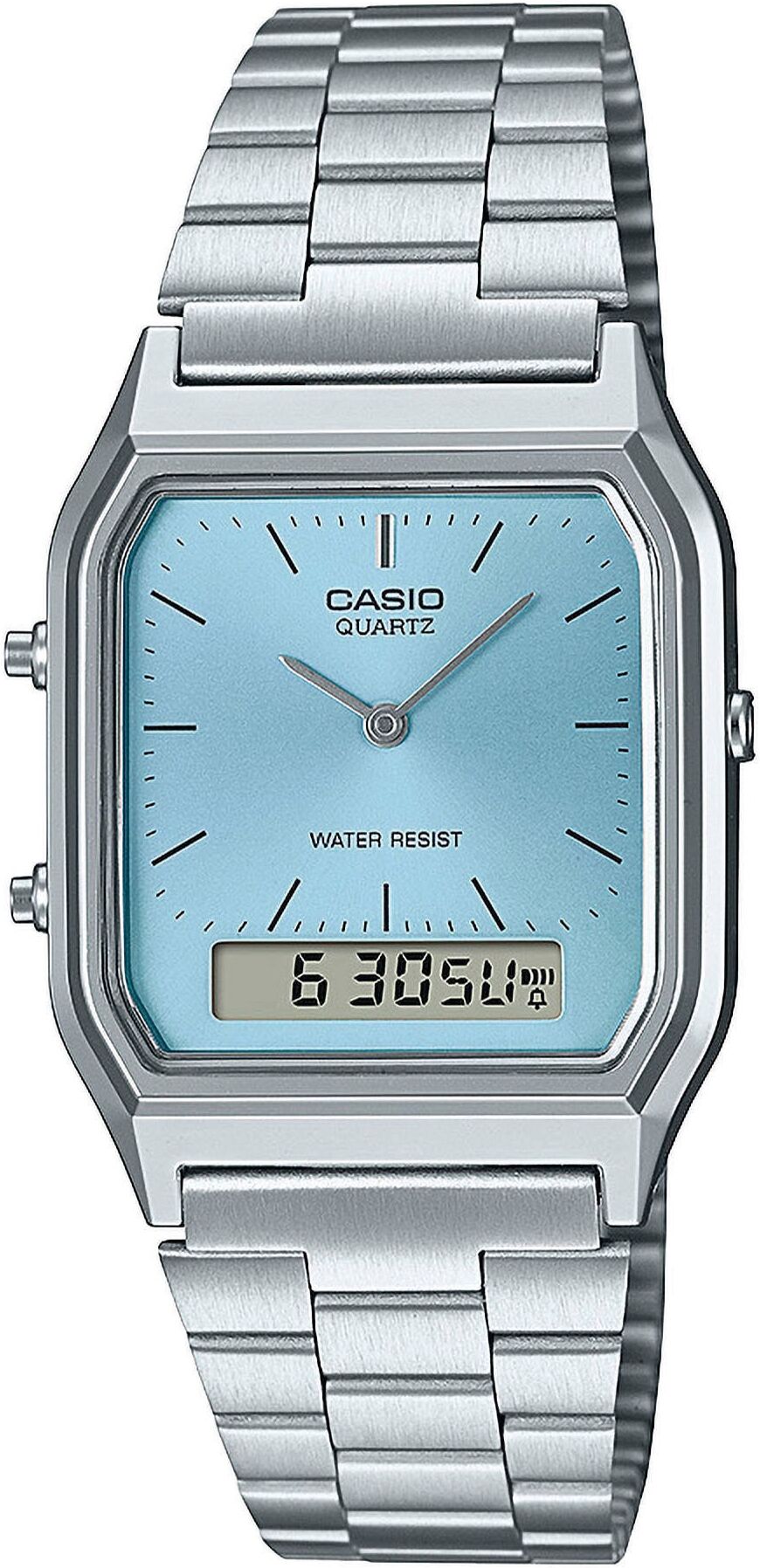 Chronograph CASIO VINTAGE, silber (silberfarben, hellblau), Armbanduhren, Damen, Chronograph, Quarzuhr, Armbanduhr, Damenuhr, Herrenuhr, Digitaluhr,Edelstahlarmband