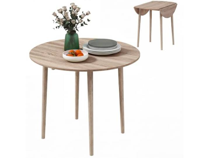 HOMCOM Klappbarer Esstisch für 4 Pers., runder Klapptisch, Modern, Natur Platz sparend, kleiner Küchentisch, Holzbeine, für Esszimmer