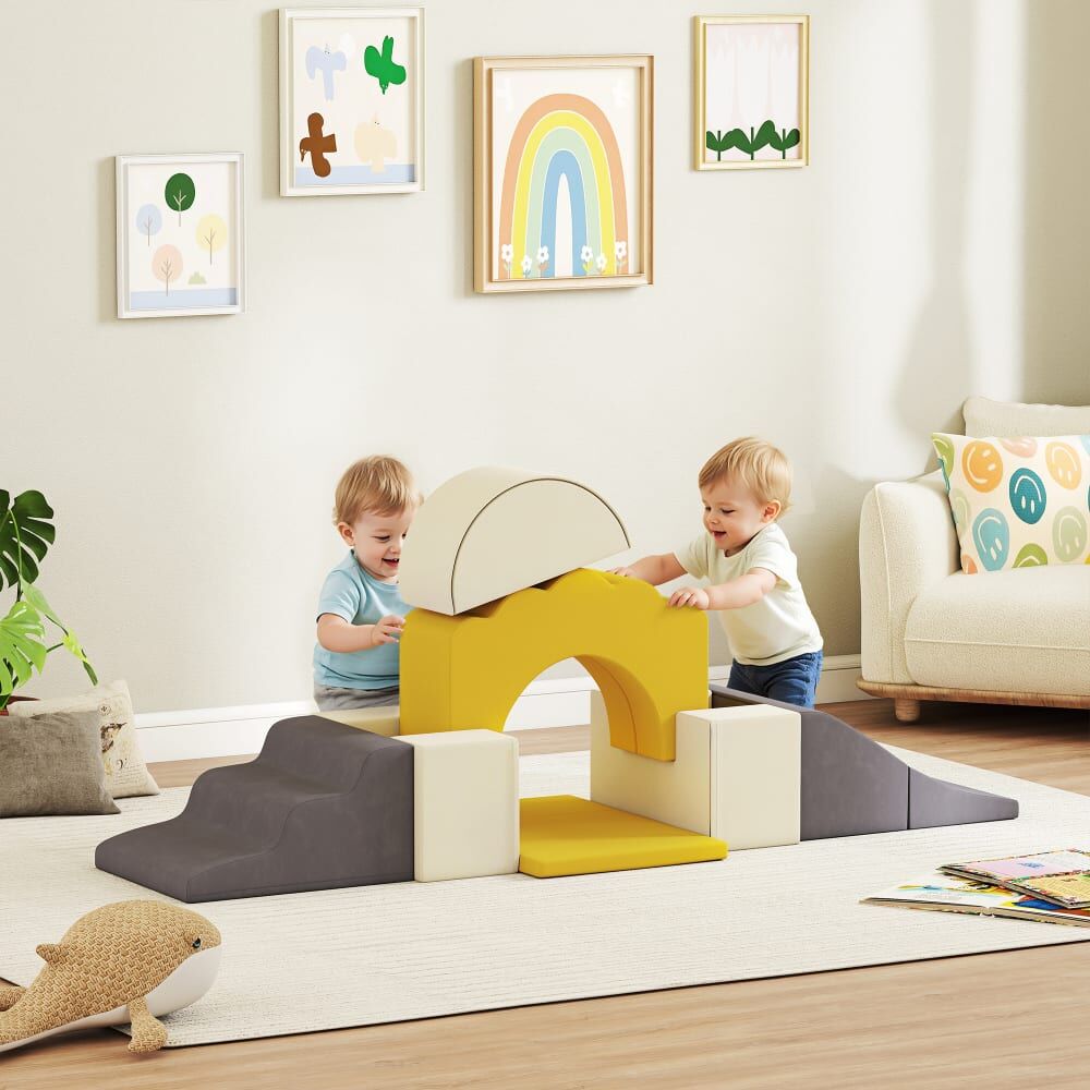 AIYAPLAY Set de jeu 7 blocs escalade base antidérapante mousse jaune Jaune 50x25x40cm