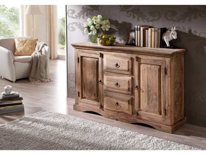 Sideboard Sheesham 135x40x85 grau geölt LEEDS #42