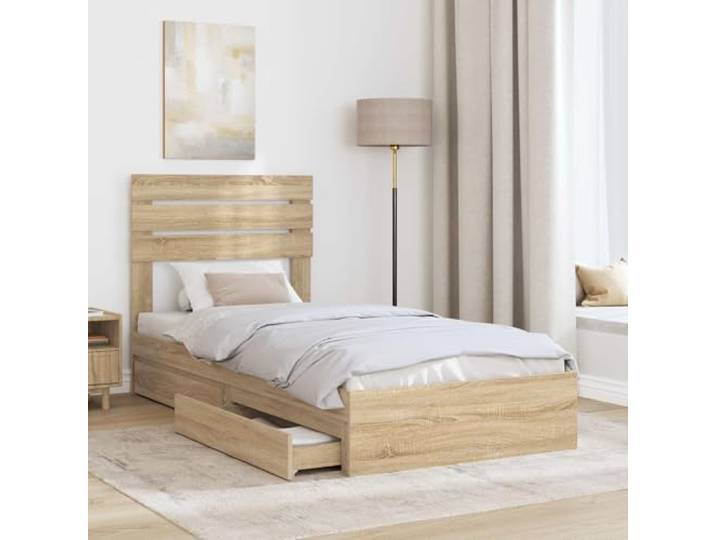 KTHLBRH Boxspringbett mit Kopfteil Eiche Sonoma 90 x 200 cm Mehrschichtiges Holz, integrierte Schubladen, Kopfteil inklusive, einfache Montage