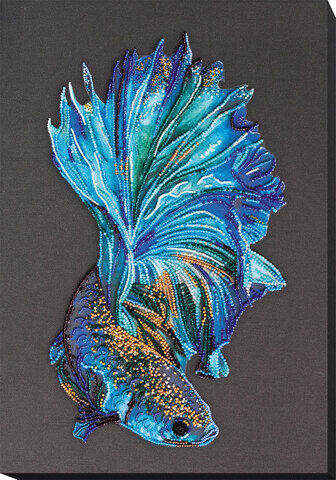 Perlen-Stickbild "Blue-Gold Fisch", 27 x 39 cm