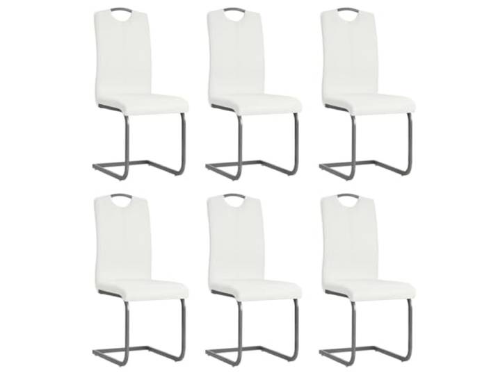 HEFZGDB 6 STK. Freischwinger Esszimmerstühle Weiß Kunstleder Polsterstühle mit Stahlgestell – Elegante Sitzmöbel für Modernes Wohnen, Einfacher Aufbau, Stabile und Bequeme Sessel
