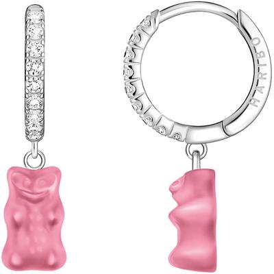 Single-Creole THOMAS SABO "THOMAS SABO x HARIBO Schmuck: Einzel-Creole mit Goldbär", pink (silberfarben, pink, kristallweiß, pink, kristallweiß), Ohrringe, Damen, Silber 925 (recycelt), mit Kristallglas, Zirkonia (synth.)