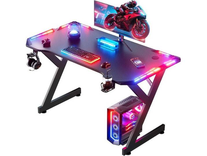 Bureau Gaming 100 x 60 cm Bureau Gamer Ergonomique avec Porte-gobelet et Crochet pour Casque Table Gaming Noire