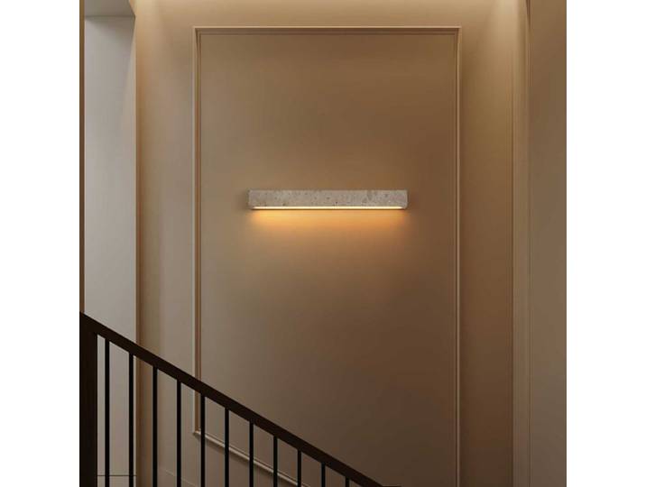 Applique murale linéaire à LED en travertin Wabi Sabi, lampe murale en pierre naturelle japonaise pour chambre, chevet, balcon, cour, éclairage de miroir