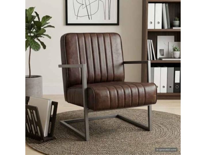 Freischwinger Sessel Echtleder Died Braun Retro Design Pulverbeschichteter Eisenrahmen,weicher Echtlederbezug,leicht zu reinigen,max. 110 kg pro Sitzplatz