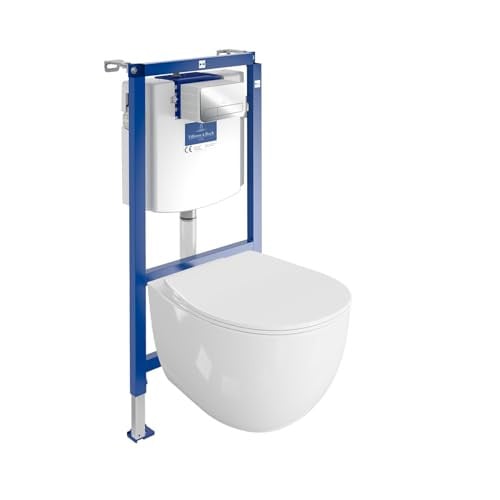 Villeroy&Boch ViConnect H112 Inbouwtoilet Set met Inbouwreservoir en Bedieningsplaat in Chroom, Wit