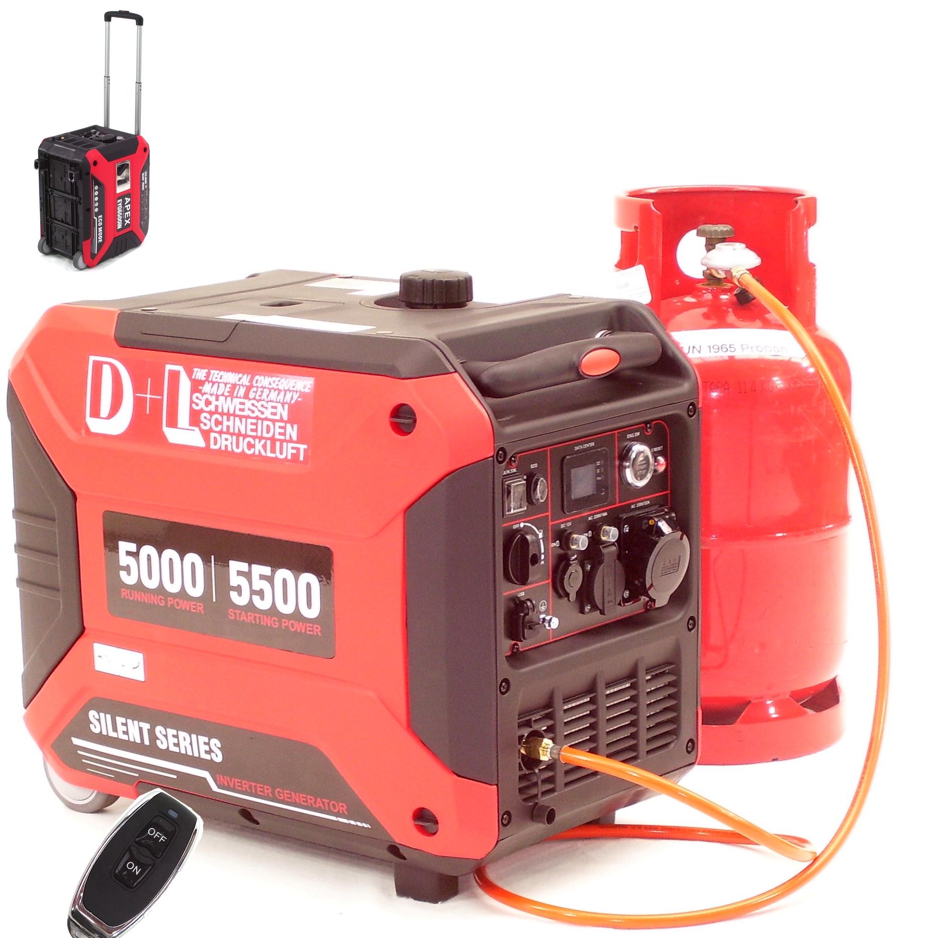 Gas u. Benzin Generator Stromerzeuger 6500 E-Start Stromaggregat Inverter 06293