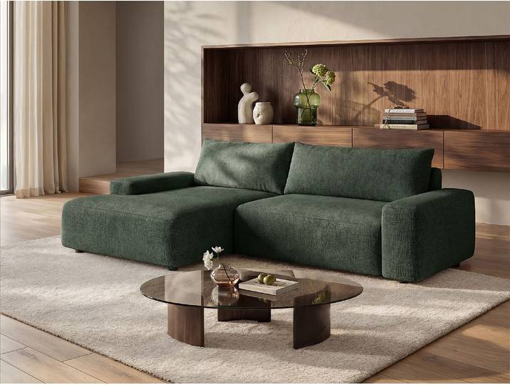 Ecksofa mit Schlaffunktion - Ecke links - Strukturstoff - Grün - DAVISO
