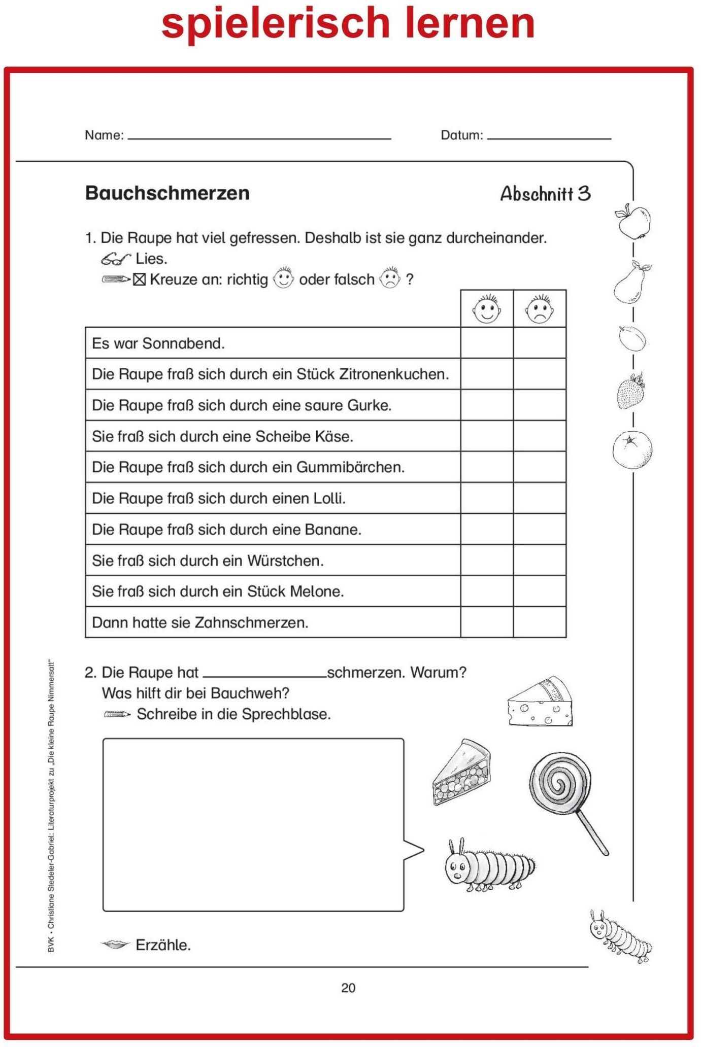 BVK Buch Verlag Kempen Literaturprojekt zu Die kleine Raupe Nimmersatt