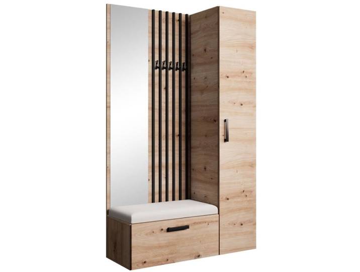 Dressing lamelles + armoire haute, Artisan+beige, 121x203