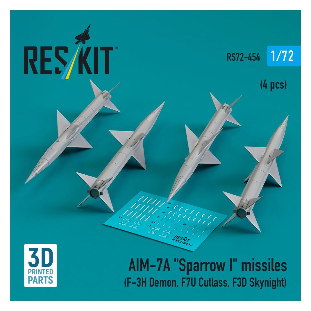 ResKit AIM-7A Sparrow I missiles (4 pcs) (F-3H Demon, F7U Cutlass, F3D Skynight) (3D Printed) (RS72-0454)