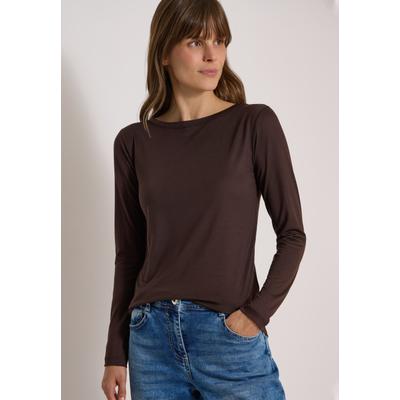 Langarmshirt CECIL, Damen, Gr. XXL (46), truffle braun, Jersey, Obermaterial: 100% Lyocell, hüftlang, U-Boot-Ausschnitt, Shirts Langarmshirt, Slub-Yarn, Lyocell-Qualität