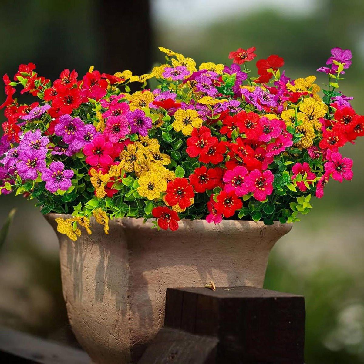 Set van 8 bundels meerkleurige kunstbloemen voor buiten, UV-bestendig