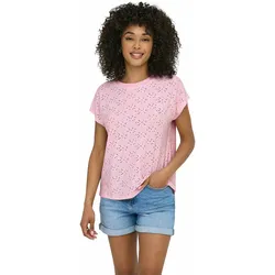 Only T-Shirt Smilla mit Lochstickerei in Rosa-XS