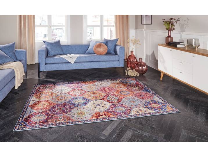 Teppich ELLE DECORATION Kashmir Ghom Gr. 34, bunt (multi), B:80cm H:5mm L:150cm, Polyester, Teppiche, Teppich, Orientalisch, Läufer, Kurzflor, Vintage, Wohnzimmer, Schlafzimmer