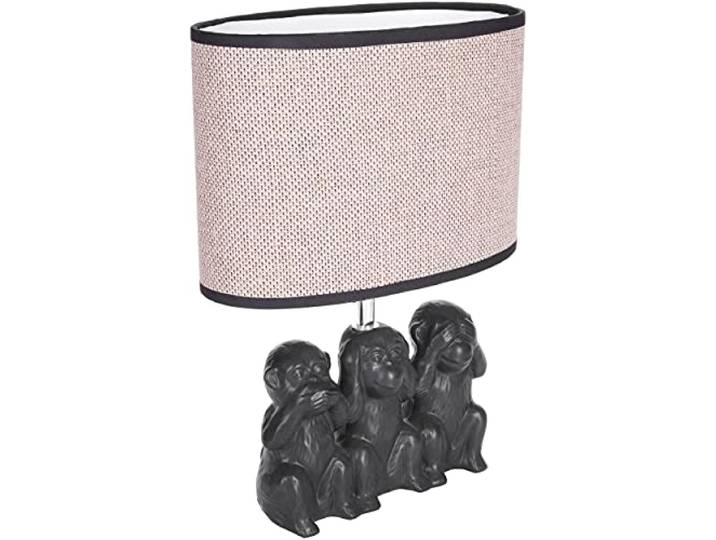 BRUBAKER Nachtlampje Drie Wijze Apen - Tafellamp Apen Smileys - Tafellamp met keramische voet en stoffen kap - 35,5 cm Hoogte, Zwart Beige