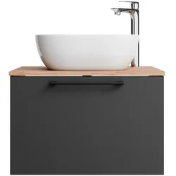 Planetmöbel ASTRA Waschtisch 60 cm Gold Eiche / Anthrazit mit Aufsatzwaschbecken Weiß