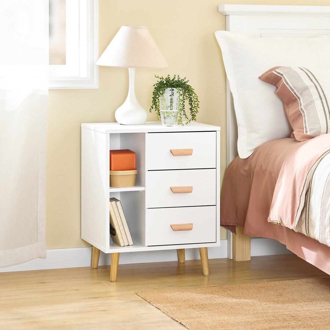 Norden Home Rousseau 48 cm W Bedside Table White 60cm H X 48cm W X 40cm D