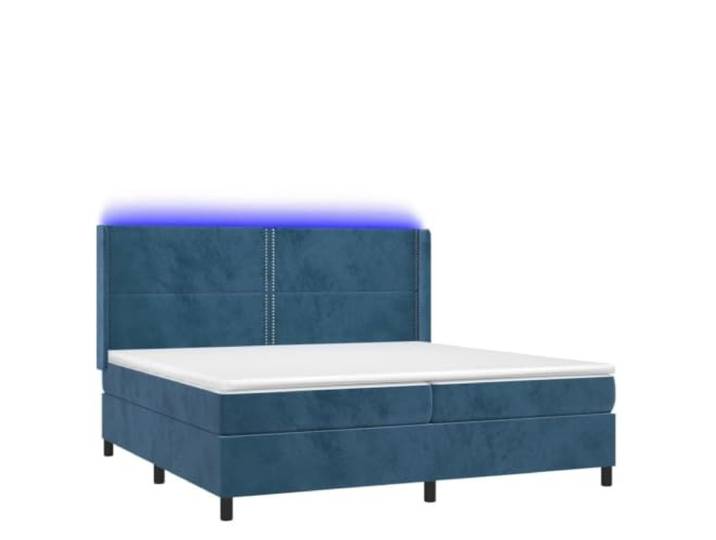 PUGYNBK Boxspringbett, 200 x 200 cm, blauer Samt, mit LED Verstellbares Kopfteil, Taschenfederkernmatratze, weicher Schutz, einfache Montage