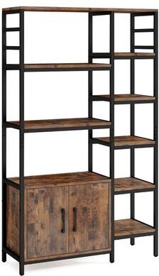 "8-Tier Bookshelf 55.5"" Tall Open Bookshelf w/ 2-Door Cabinet"