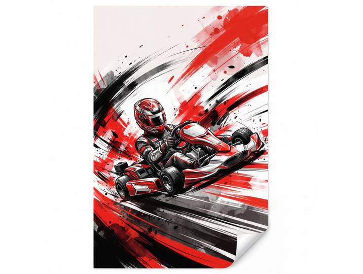 OnlyWow Kindertapete - Kart - Fahrer - Geschwindigkeit - Rot - 140x220 cm, Papier, Rechteckig, 140x220 cm, Tapeten & Wandverkleidungen, Vliestapeten