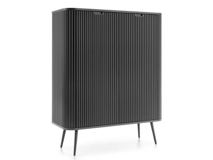 Selsey Zova Highboard - Schwarze Kommode mit Schwarze-Metallfüßen - Minimalistisches Design mit Abgerundeten Kanten & Geriffelten Fronten - Matt Holz & MDF - 129x103x39 cm - Schrank für Schlafzimmer
