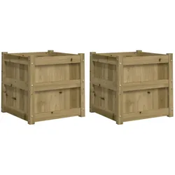 Helloshop26 - Pflanzkübel Hochbeet Blumenbeet Garten Terrasse 2er-Set imprägniertes Kiefernholz braun 02_0039033