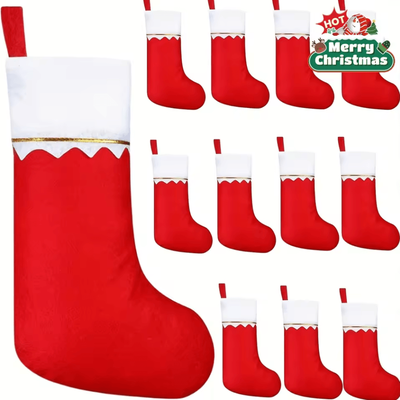 Uplift Curations 12 Piece Festive Red Christmas Stockings Set Santa Claus & Reindeer Design 12pcs (9.05in X 12.23in)