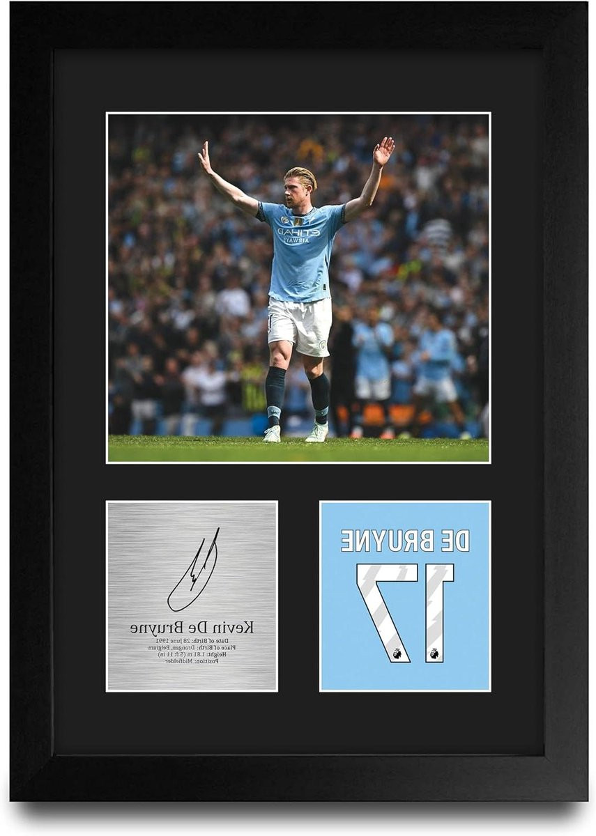Kevin De Bruyne Foto Voetbal Poster Gesigneerde Replica A4 Ingelijst Zwart
