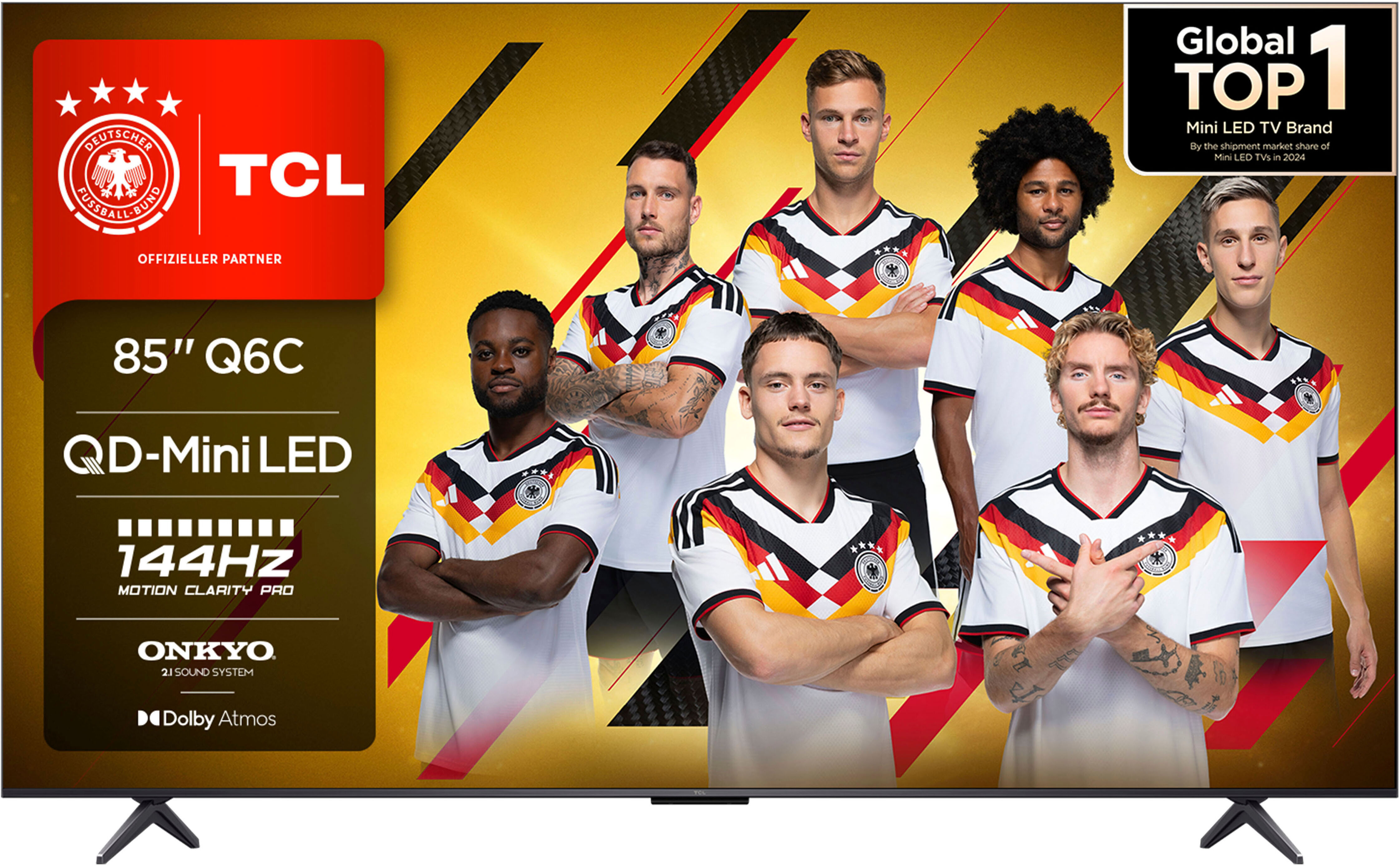 TCL Mini-LED-Fernseher "85Q6CX1", Energieeffizienz: D, schwarz, 85 ″, Fernseher, 4K Multi-HDR Dolby Vision, 144Hz, ONKYO Dolby Atmos, Apple Airplay 2, Mini-LED-Fernseher