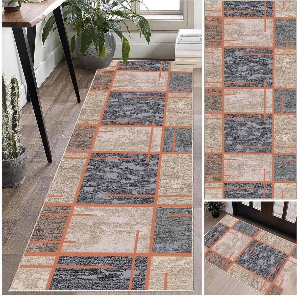 Lange Entree Vloerkleed Gangloper Deurmat Geometrisch Machinewasbaar Antislip 90 x 130 cm