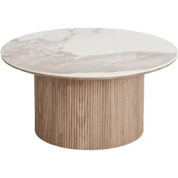 Ebuy24, Couchtisch + Beistelltisch, Minamata Couchtisch Ø80cm, Keramik-Tischplatte weiss, dunkelbraun.