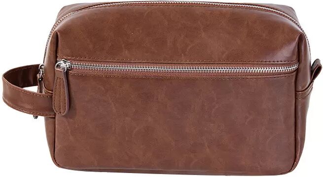 INF Kulturbeutel für Herren, Reise-Waschtasche aus PU-Leder mit Griff Dunkelbraun