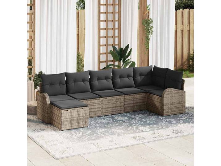 vidaXL Gartensofa-set 7 stk. Grau [Synthetisch]: Poly Rattan