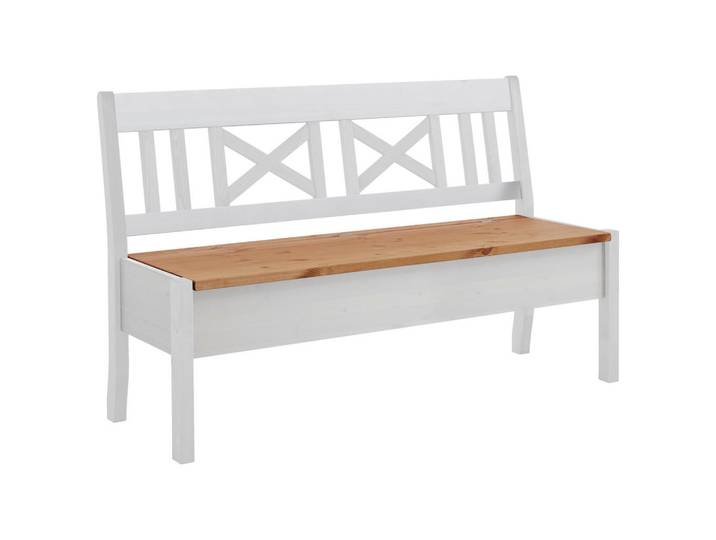 Boxxx Sitzbank, Weiß, Laugenfarbig, Holz, Kiefer, massiv, 2-Sitzer, 148x93x58 cm, Truhe im Sitz, in verschiedenen Holz-Dekoren erhältlich, mit Rückenlehne, Größen erhältlich, Holzmöbel, Sitzgelegenheiten Holz, Holzbänke