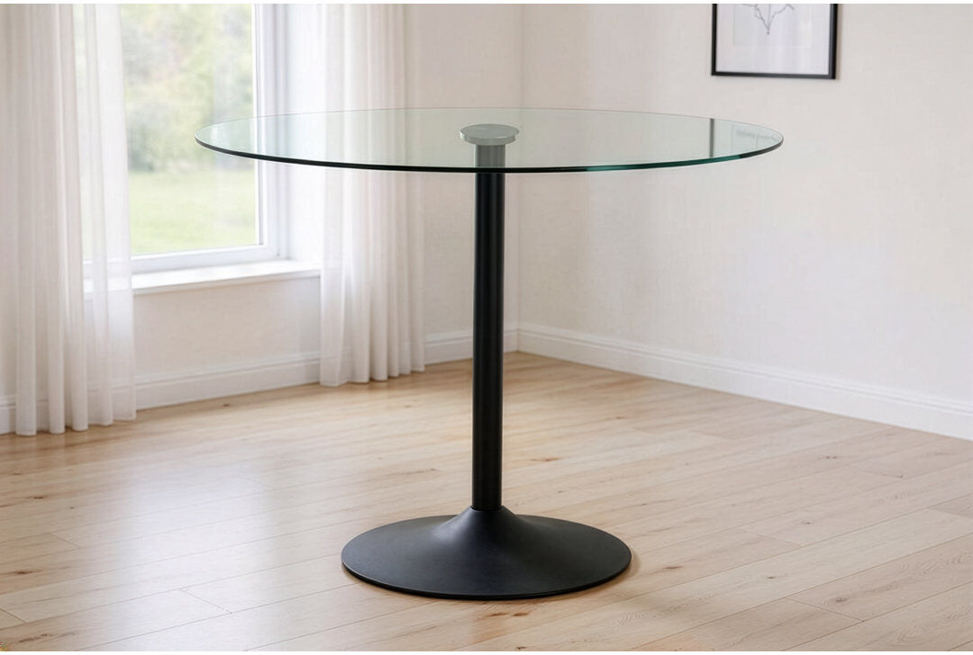 Metro Round Glass Top Dining Table with Steel Base Clear 75cm H x 100cm W x 100cm D