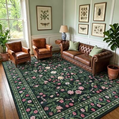 Garvee Washable Floral Low Pile Area Rug for Living Room, Bedroom, Dining Room