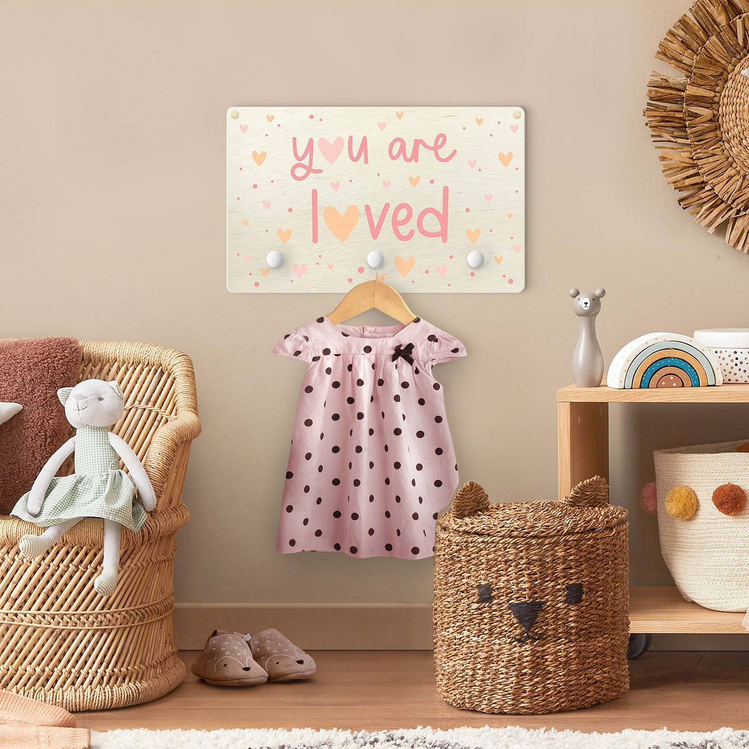 home24 Kinderkapstok You are loved, roze, B: 40 cm, D: 25 cm, H: 1 cm