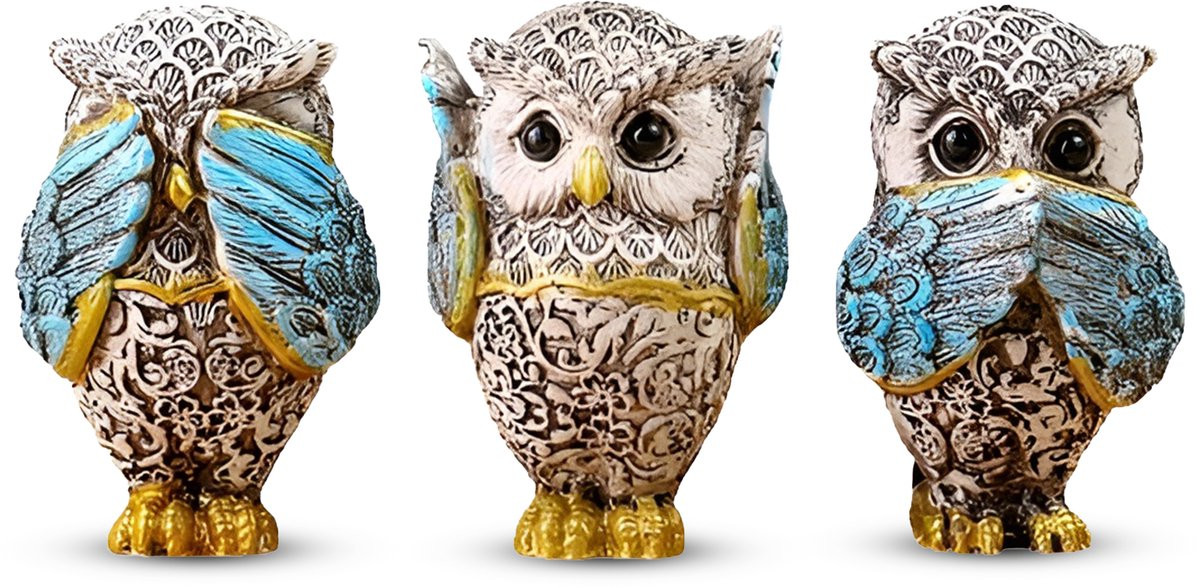 Set van 3 Horen Zien En Zwijgen Uilen Beeldjes voor Decoratie