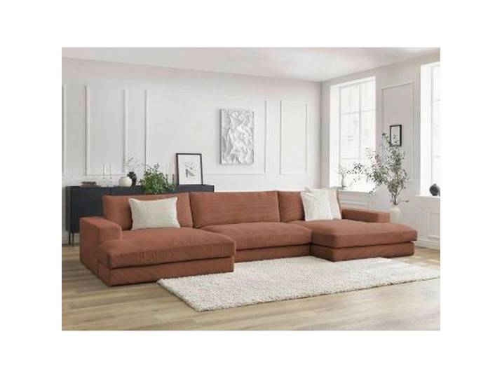 Wohnlandschaft Leonard, Orange, Kunststoff, 6-Sitzer, U-Form, 404x159 cm, Rücken echt, Armteil links, rechts, Wohnzimmer, Sofas & Couches, Wohnlandschaften, Wohnlandschaft U-Form