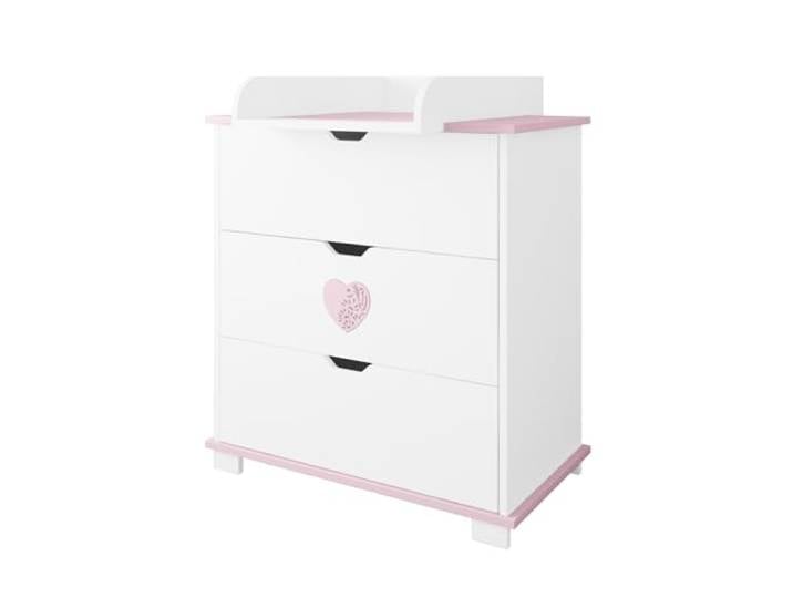 zee Heart Wickelkommode Weiß 83 x 87 x 49 cm 3 Schubladen und Abnehmbarem Wickelaufsatz Babykommode Kinderzimmer Kommode Skandinavisches Design Herz Rosa Sideboard